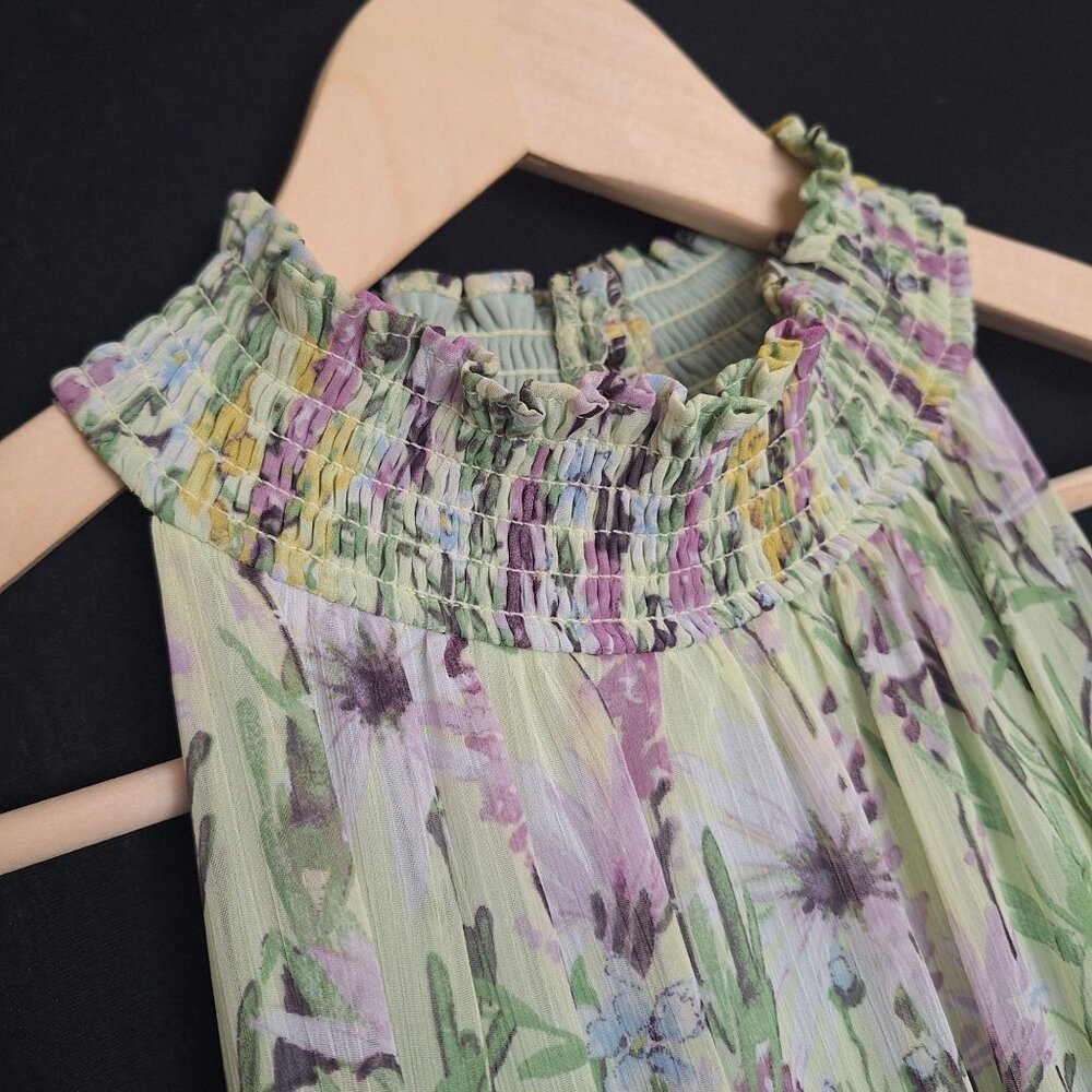 💙 Taylor Floral Mock Neck Cinched Waist Maxi Dress Size 10 Lined Preppy Summer - Picture 4 of 8